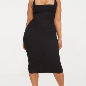 Plus Ribbed Square Neck Midi Dress